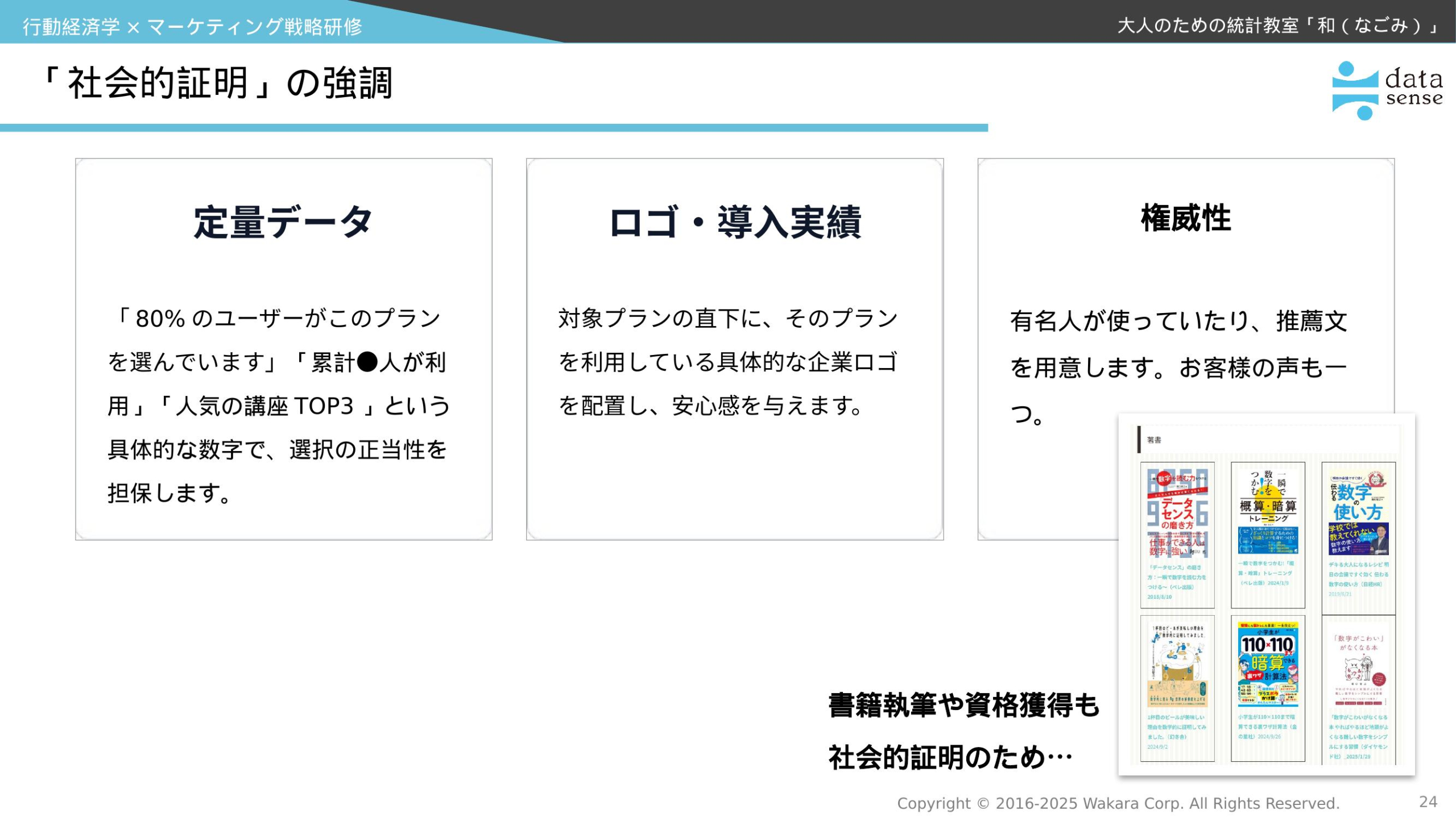 行動経済学マーケティング戦略研修_第3回_社会的証明の3要素_定量データ_ロゴ_権威性