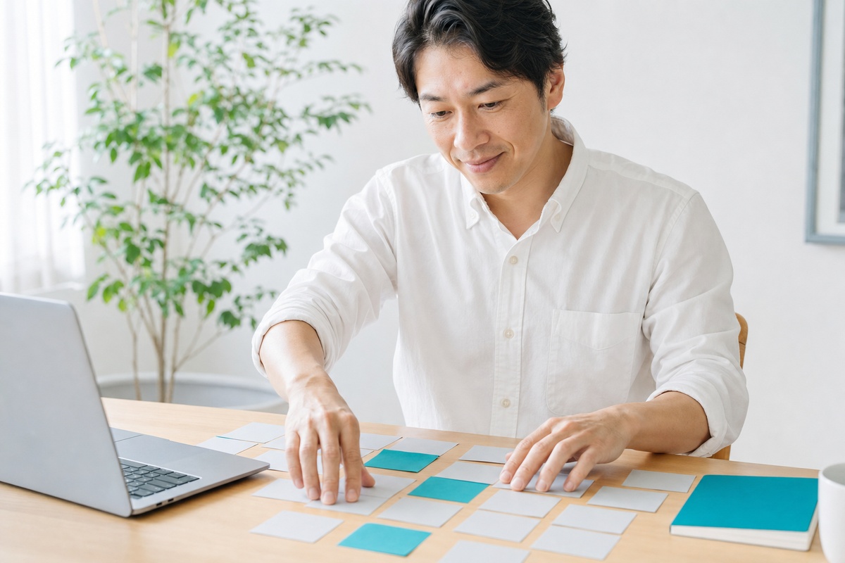 自分の業務を書き出して整理している様子