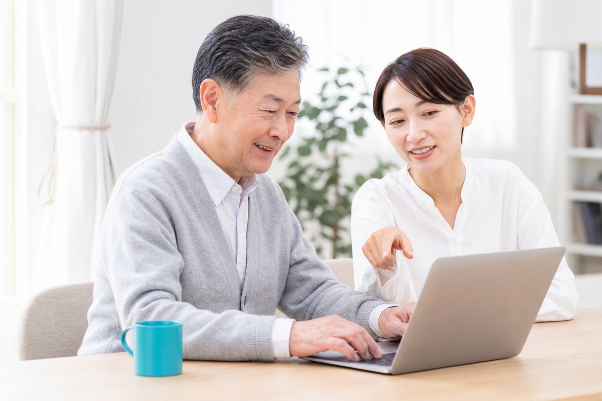 講師と一緒にパソコンを操作する様子