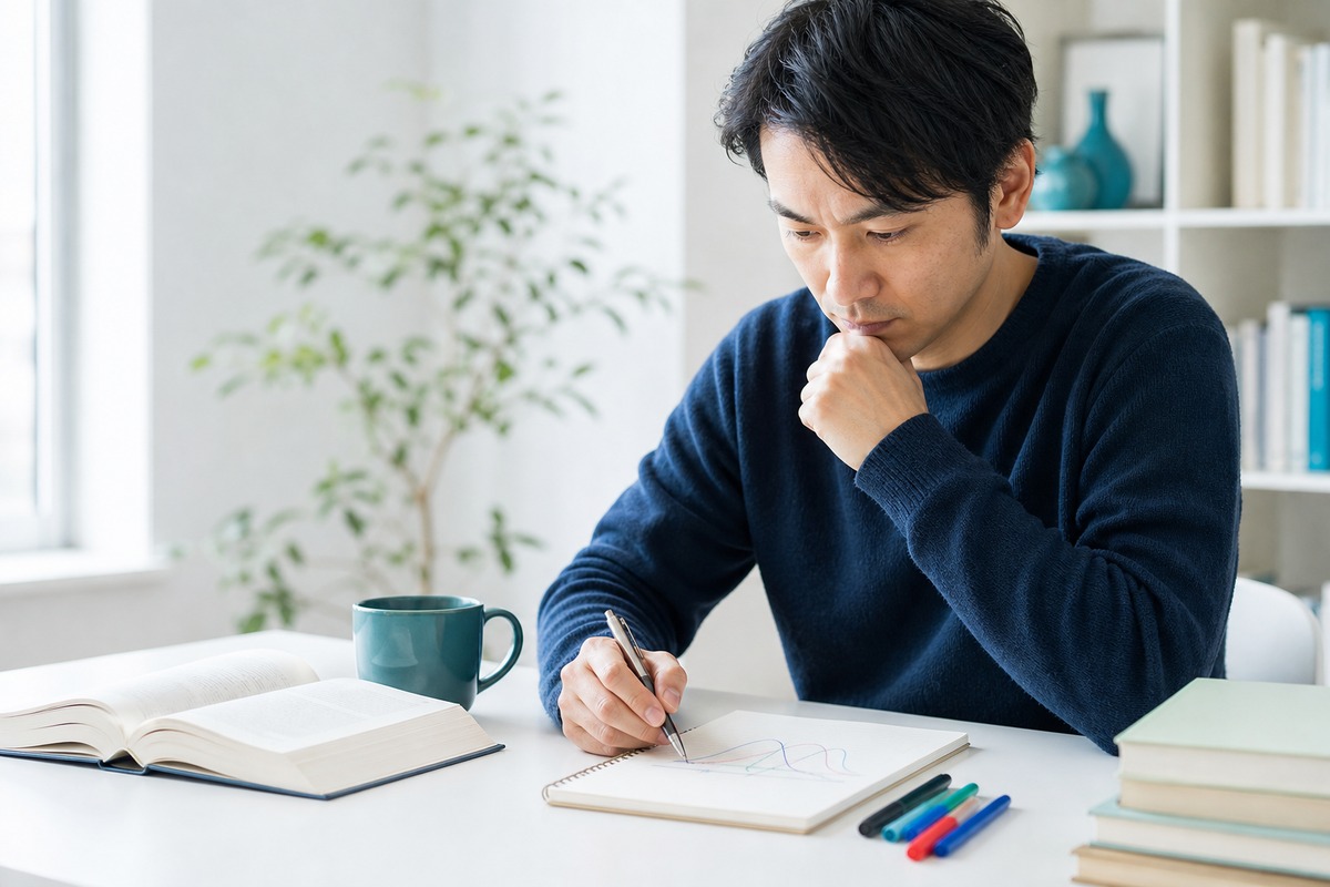 分布曲線のスケッチでベイズ統計を考える様子