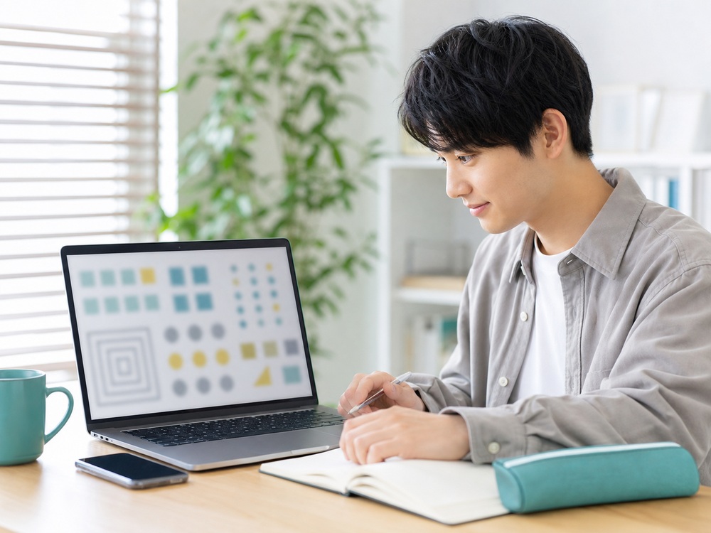 講師と画面共有しながら図表問題を確認する様子
