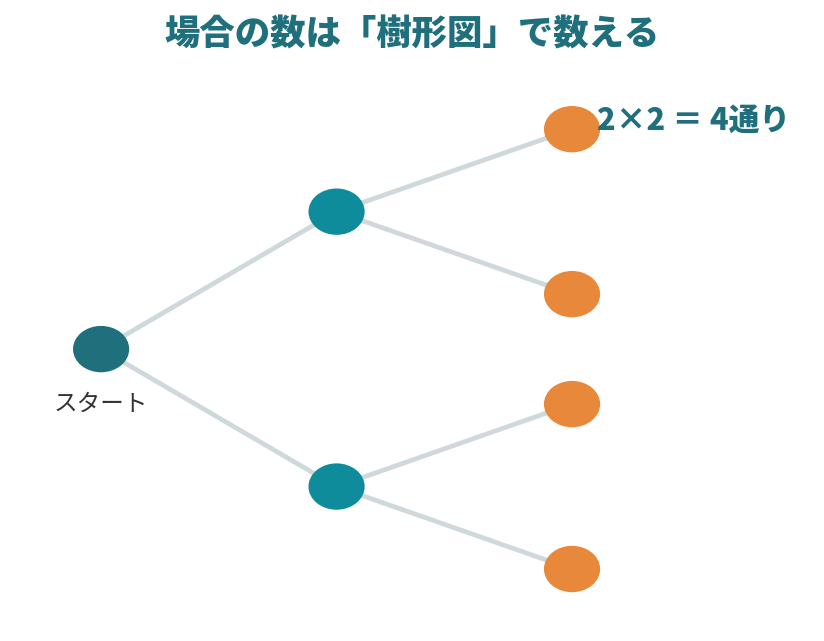 枝分かれする樹形図で場合の数を数える様子