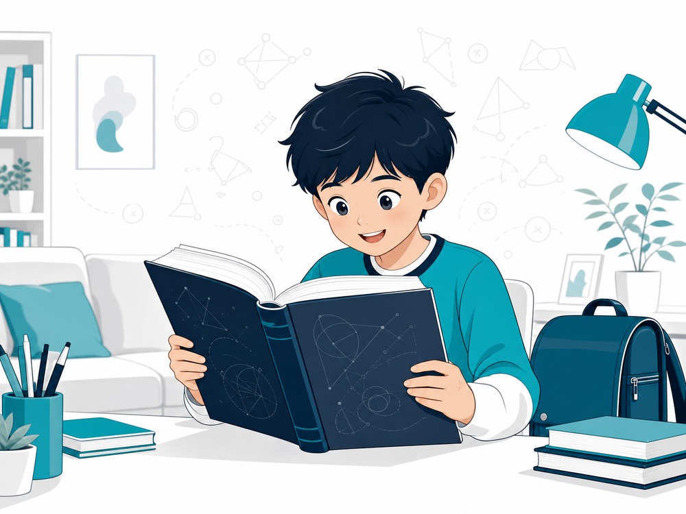 学年より上の数学の本を夢中で読み進める小学生