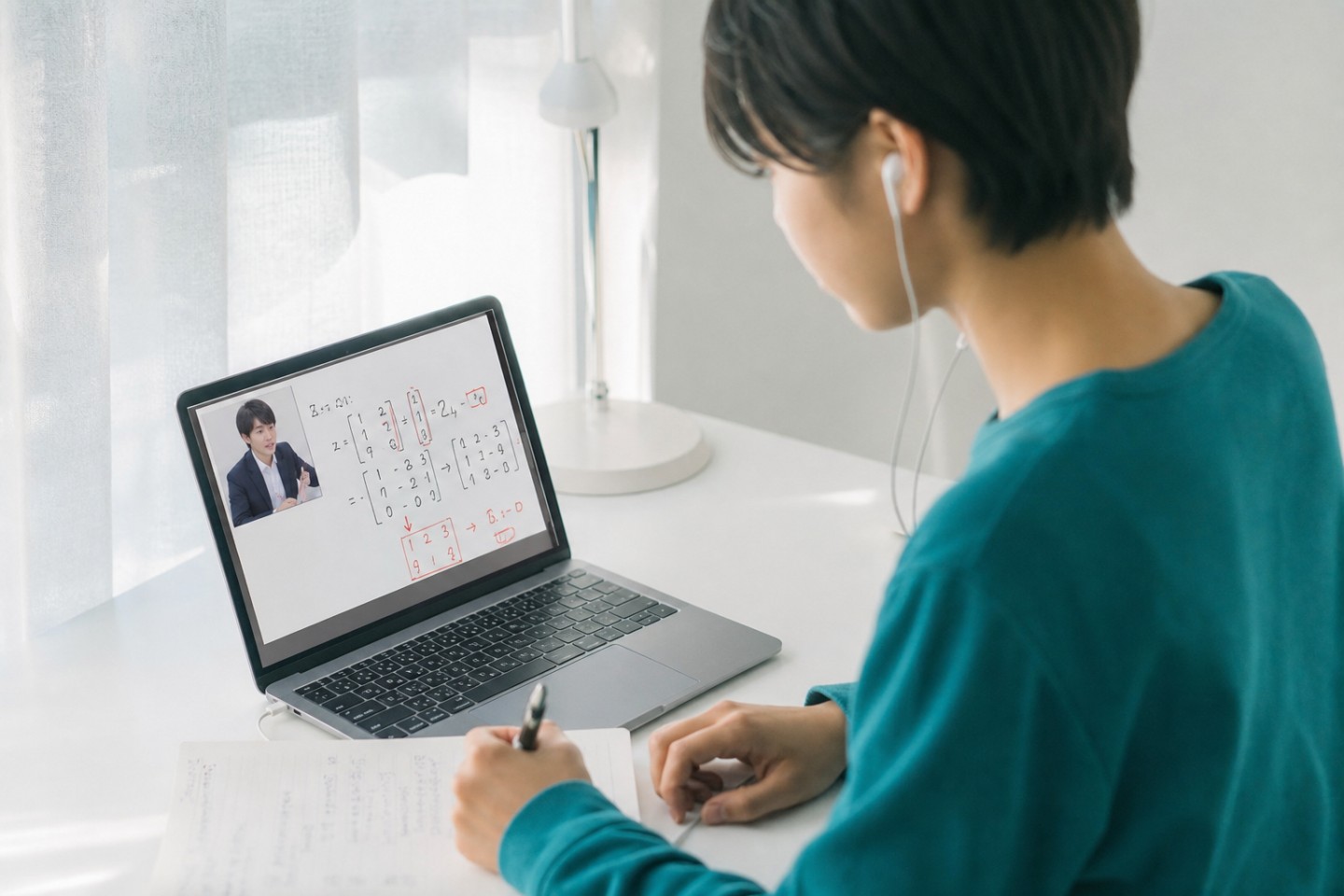 講師と画面共有しながら行列の計算を添削する様子