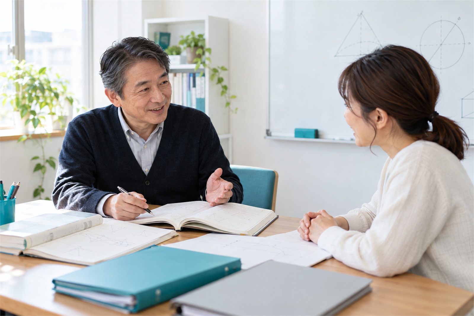 個人塾の先生が和からの担当者と生徒さんの引き継ぎについて話している様子