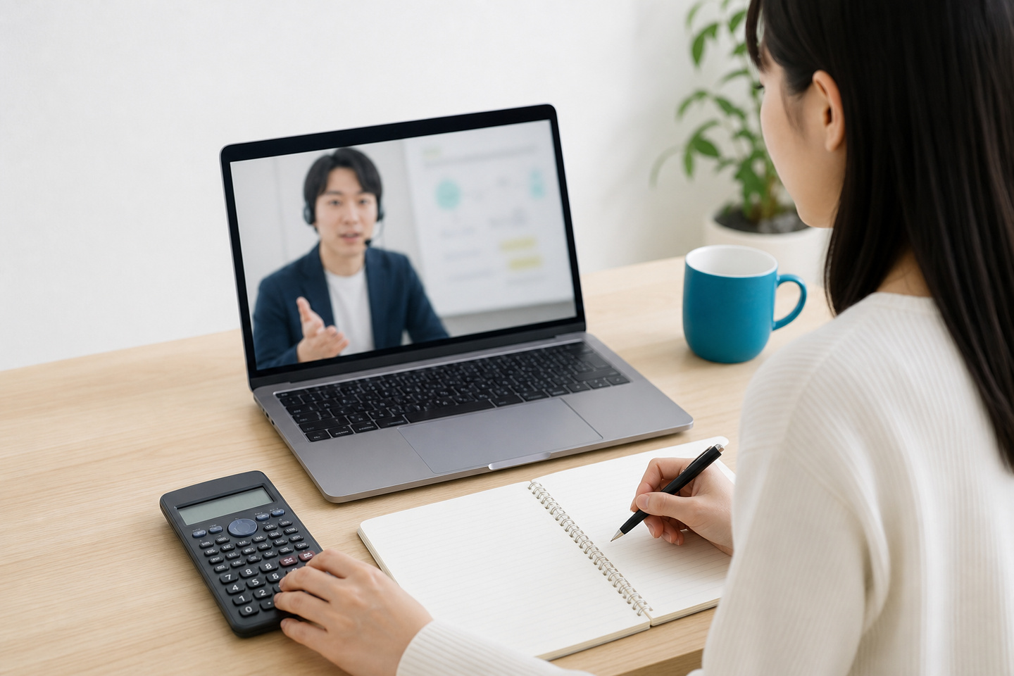 講師と画面共有しながら熱負荷計算の式を確認する様子