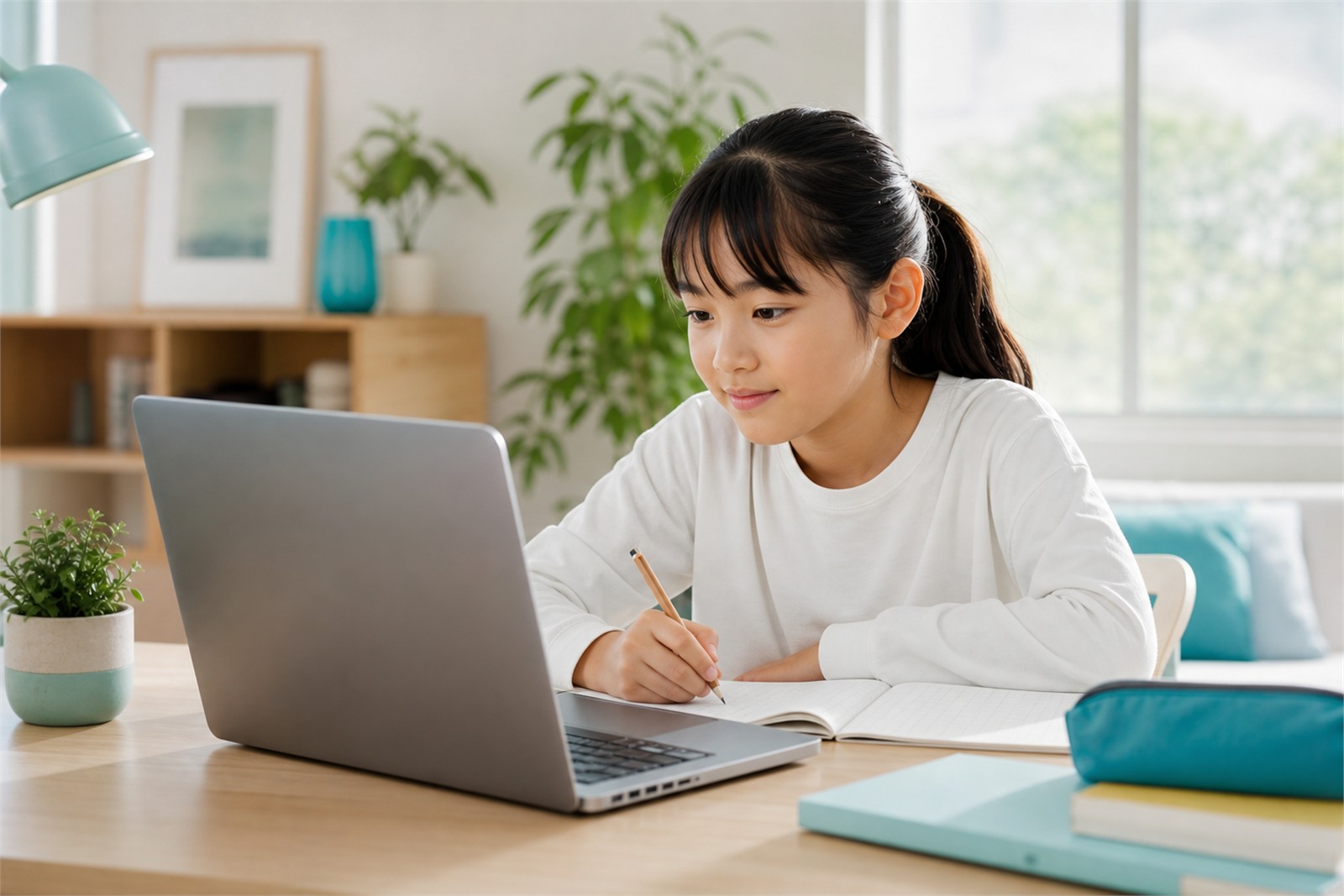 海外の自宅からオンラインで日本語の算数の授業を受ける子ども