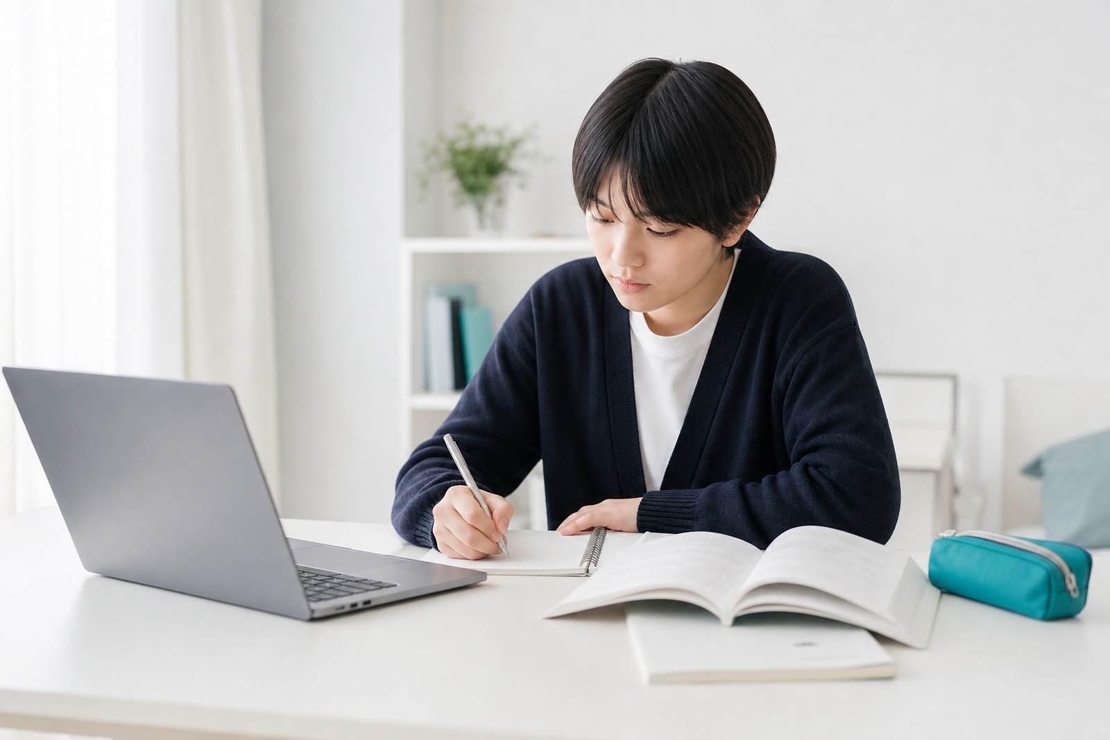 オンラインの個別指導で高校数学の問題に取り組む高校生