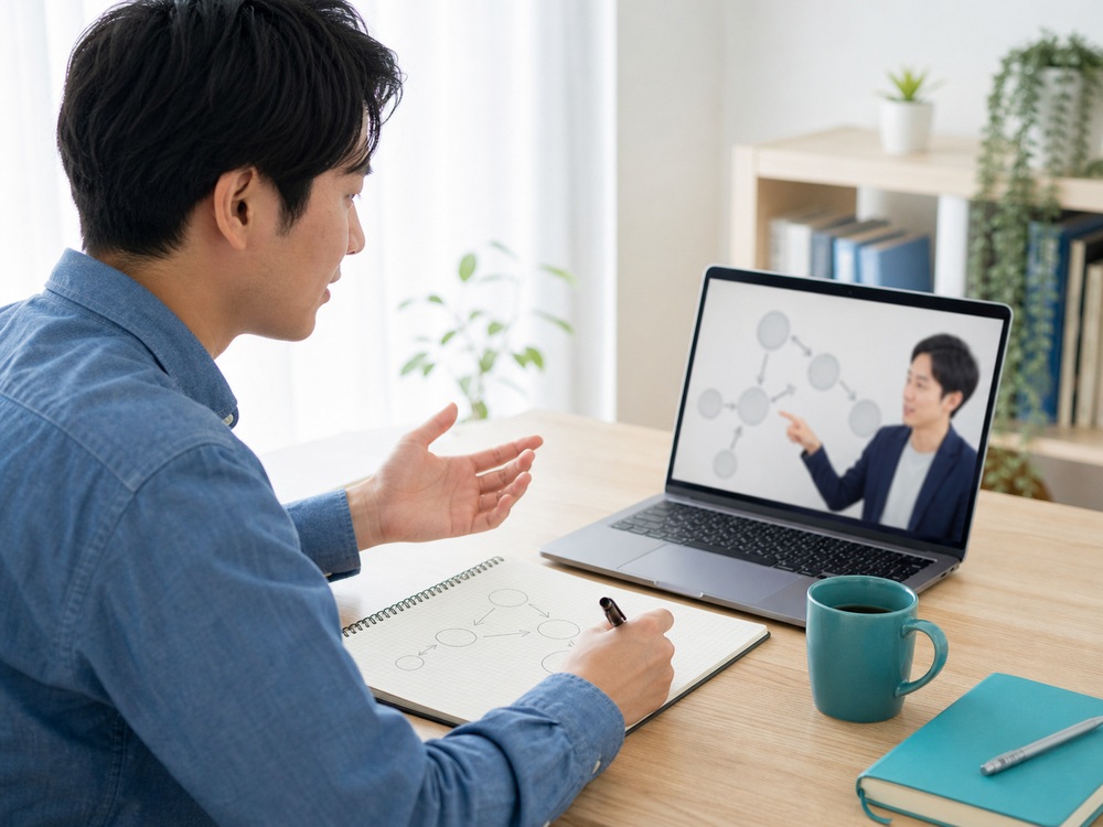 講師と画面共有しながら待ち行列の図を確認する様子