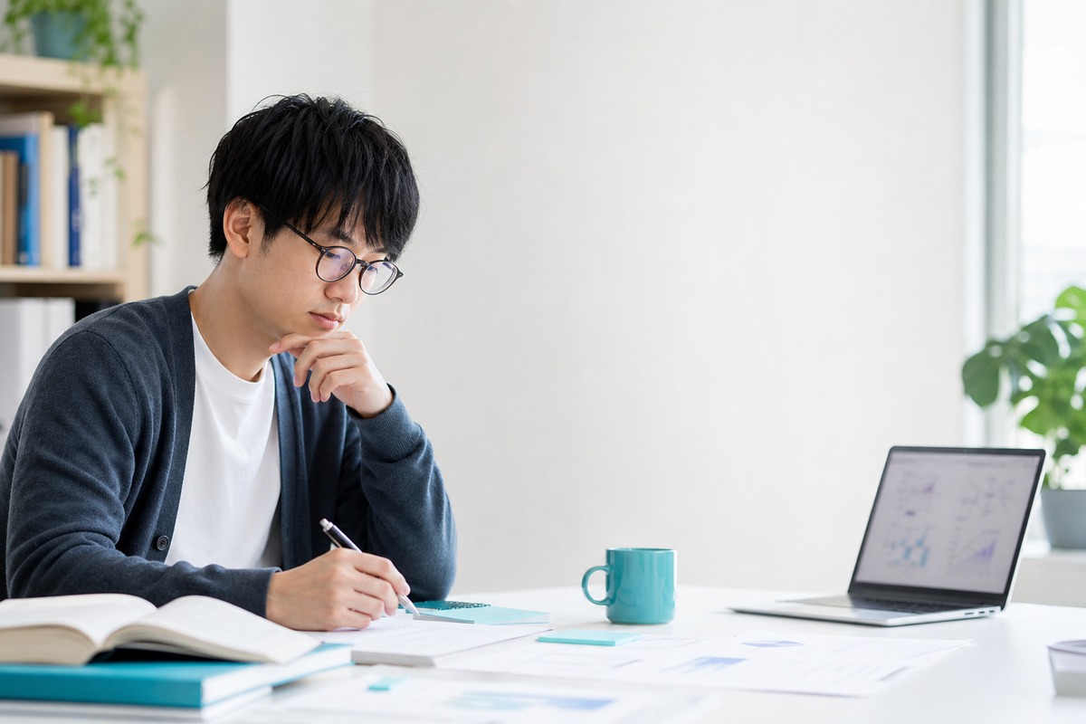 専門書と論文資料でR言語の統計解析を学ぶ様子