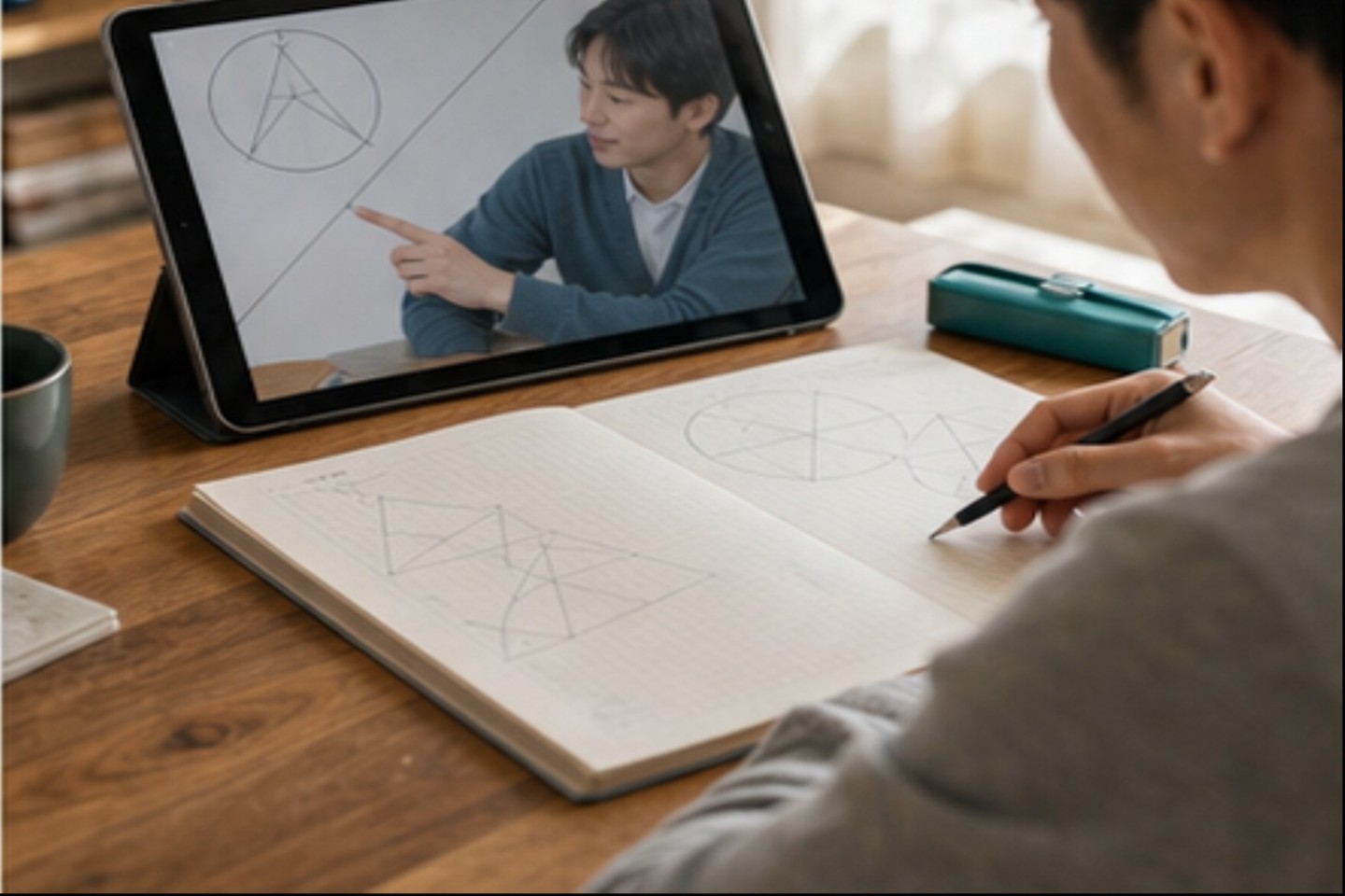 画面共有で幾何図形を使いながら証明を追う様子