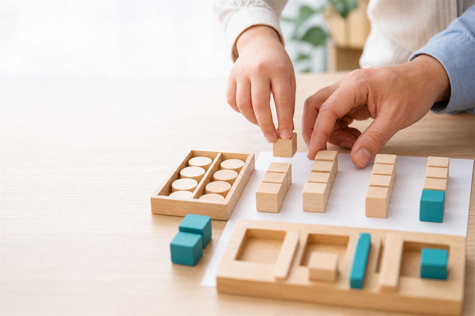 ブロックや図を使いながら数の学習に取り組むようすのイメージ