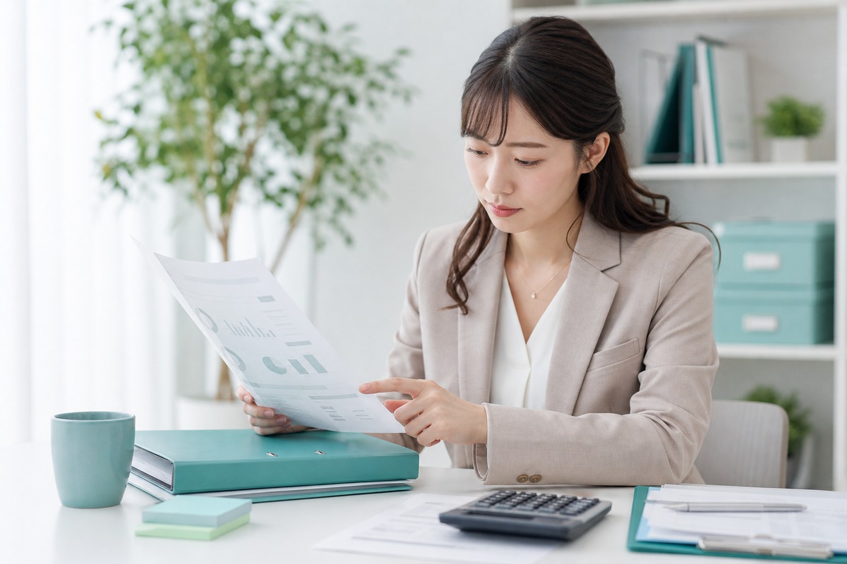 電卓と伝票で指差し確認しながら計算する事務職