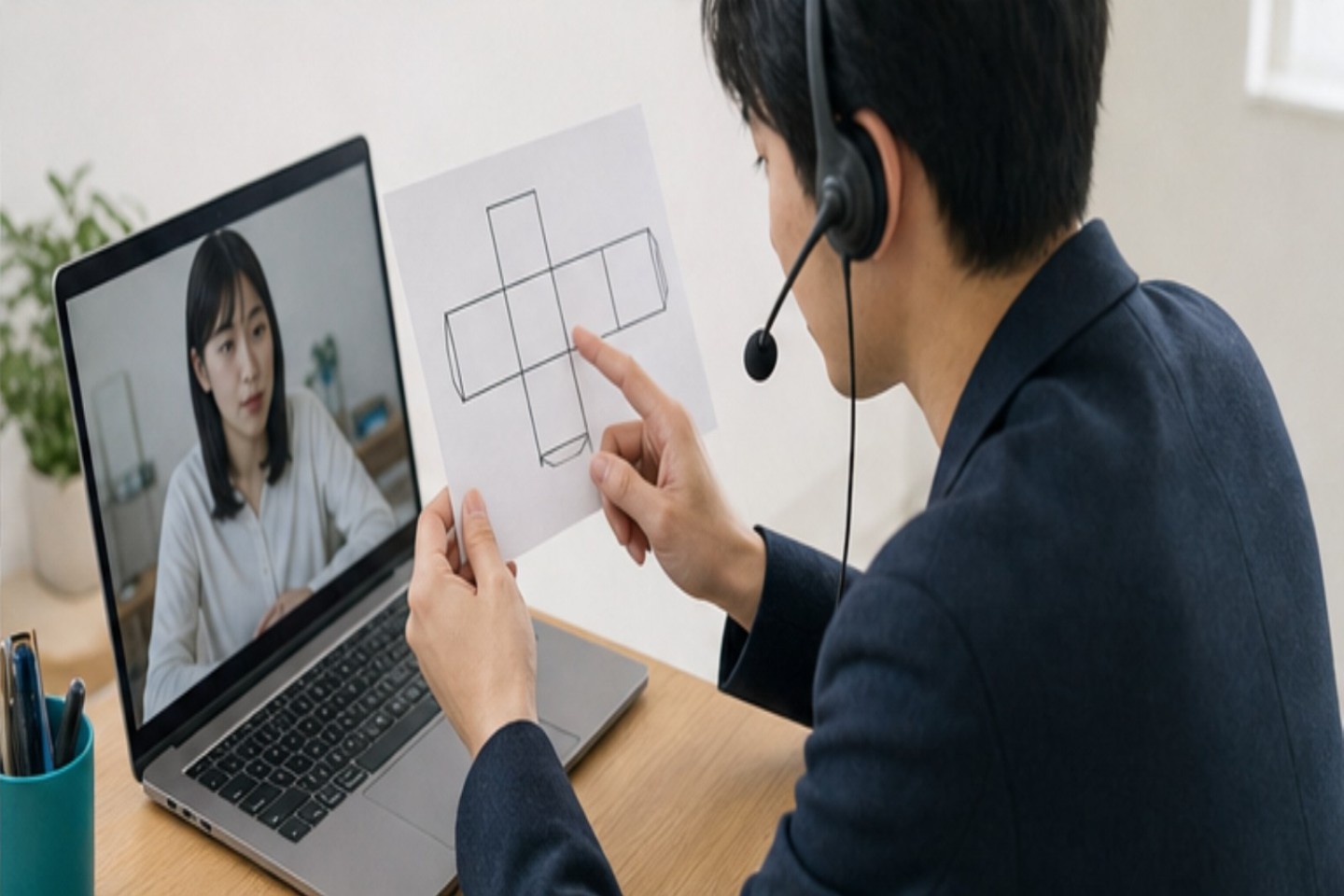 講師と画面共有しながら図形問題を確認する様子