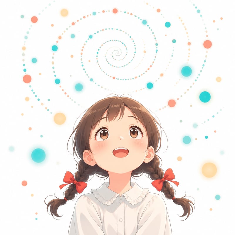 点の連なりを見上げている小学生のイラスト